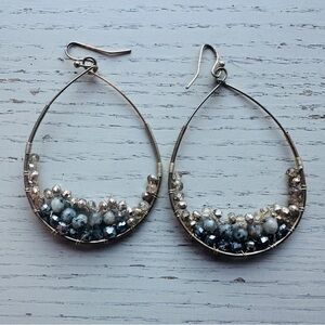 Elegant Silver and Gray Beaded teardrop Earrings